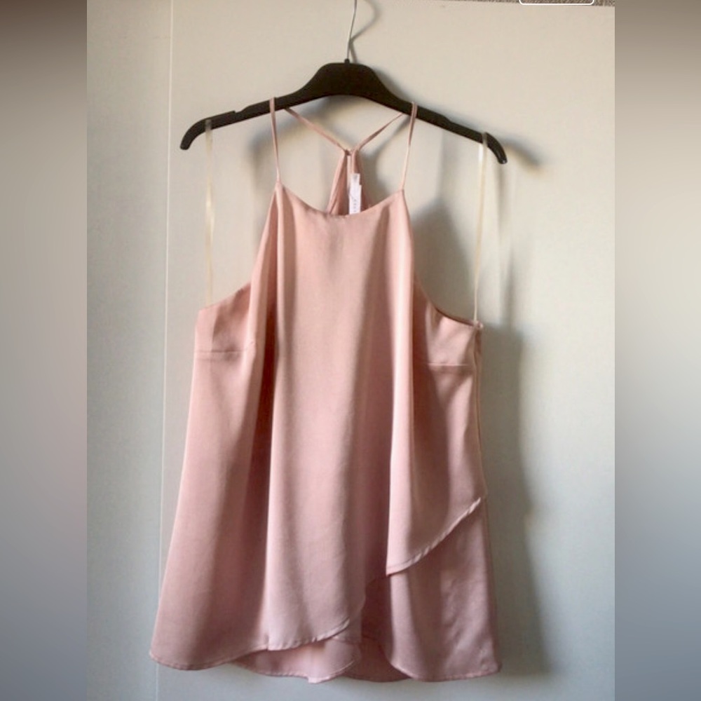 Lush millennial pink hammered satin top